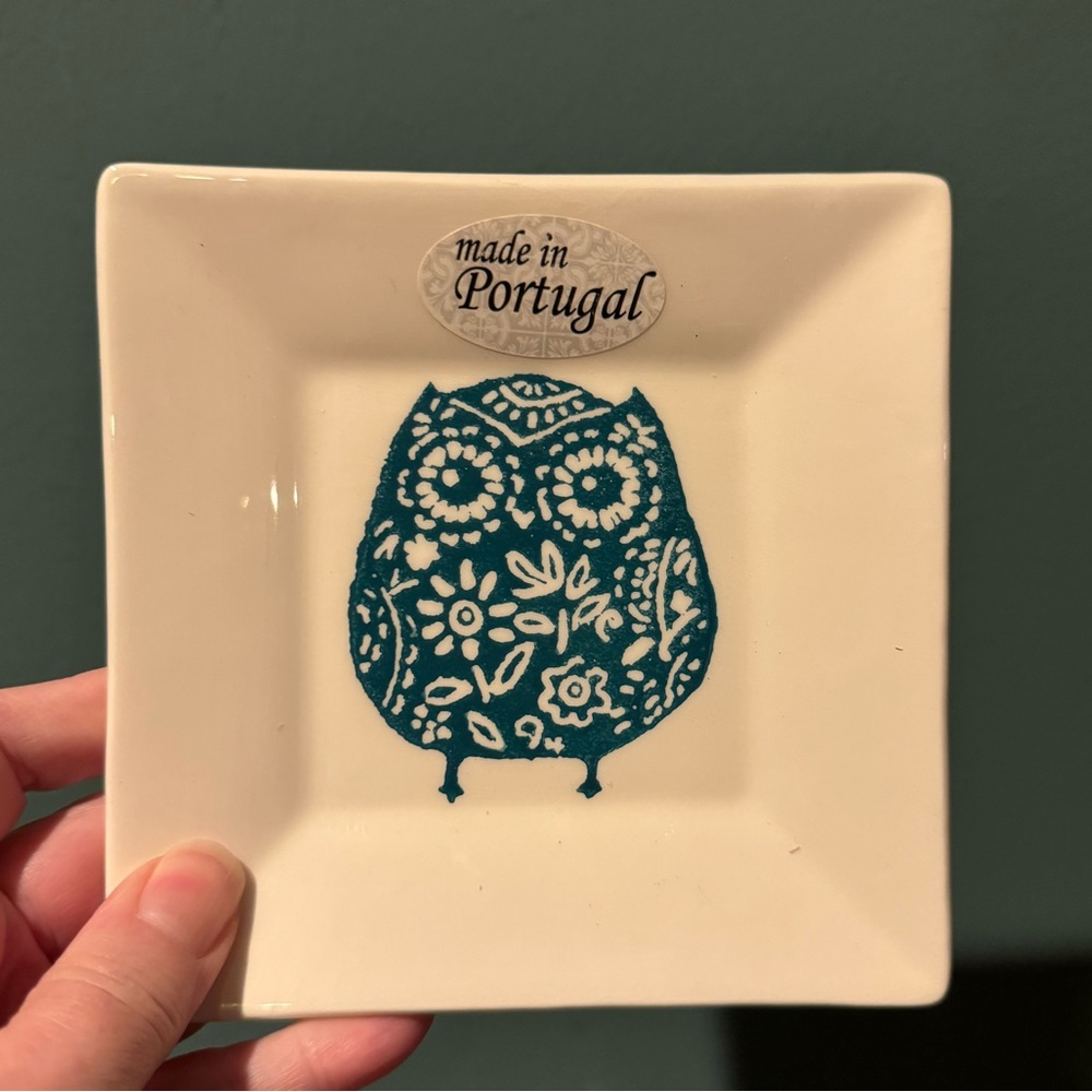 New Teal OWL PLATE Made in PORTUGAL MATCERAMICA 5-1/8” Trinket dish
